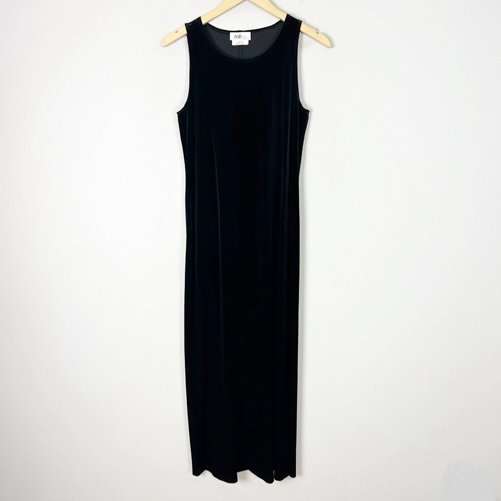 Y2K AGB Black Velvet Maxi Dress Sleeveless Party Dressy Whimsigoth Size 8 Women'